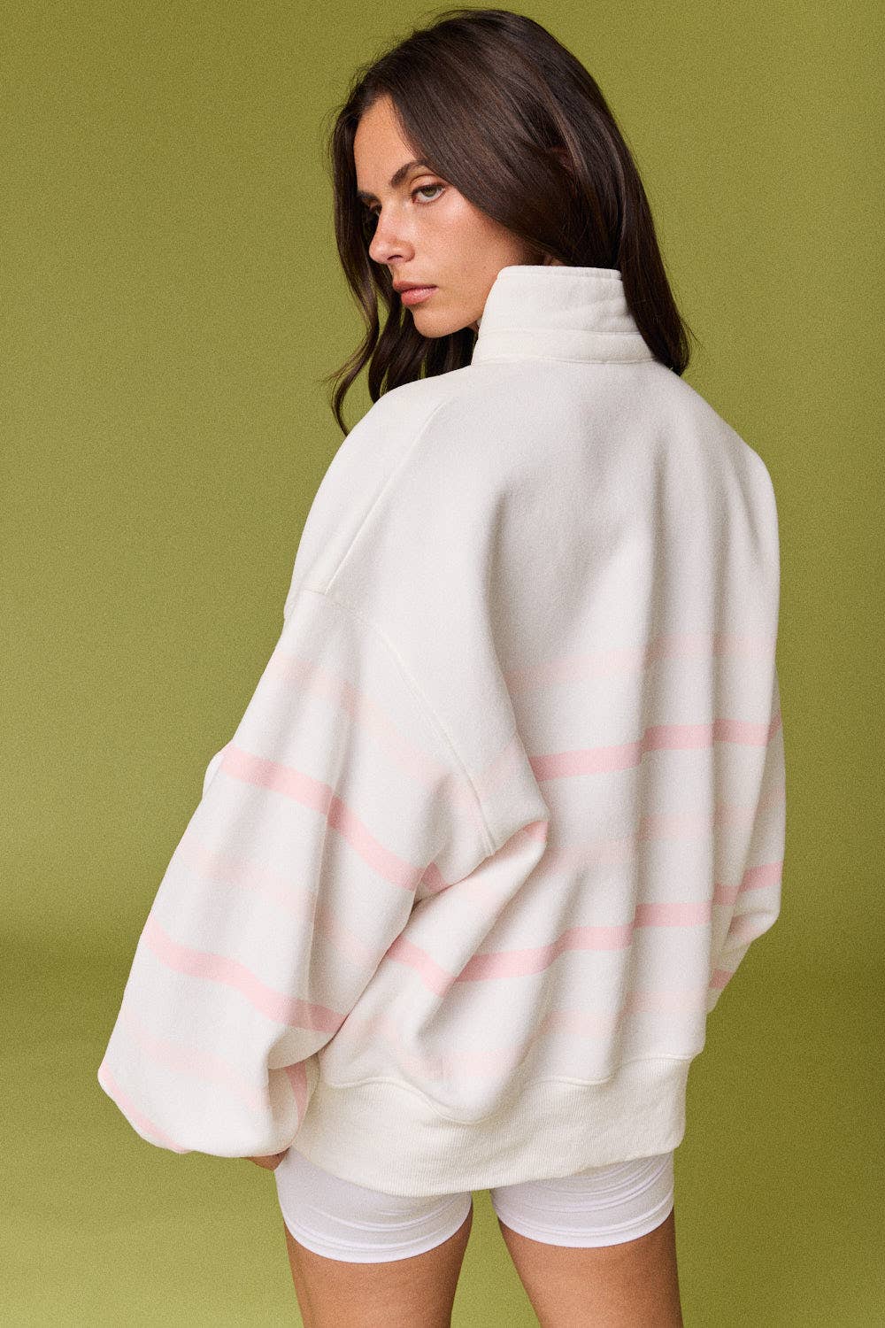 Pink Striped Button Sweatshirt