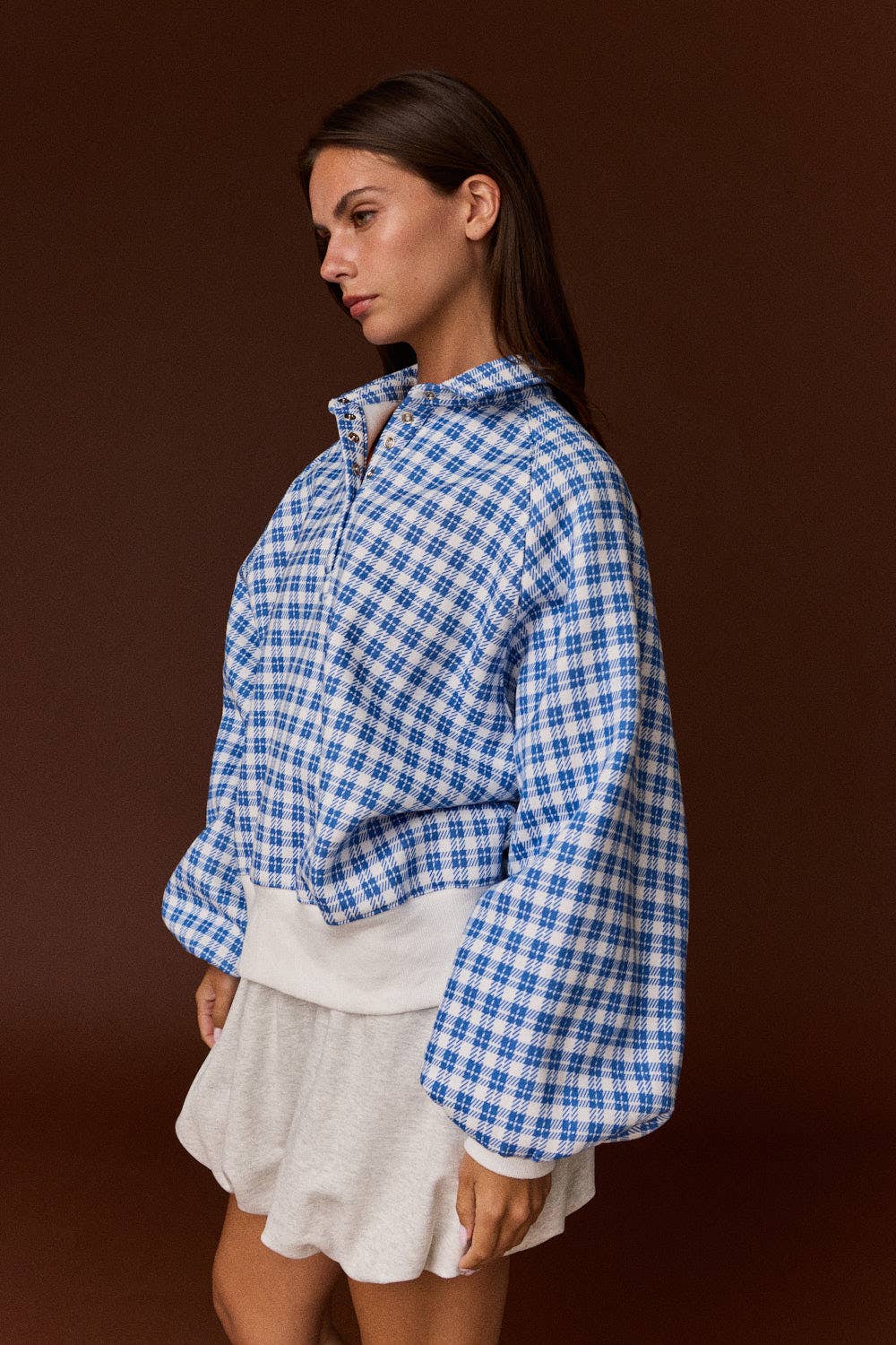 Plaid Button Pullover